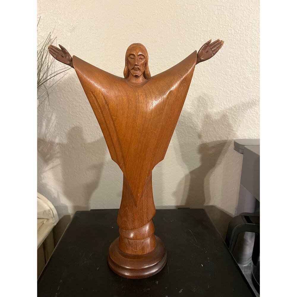Vintage J. Pinal Hand-Carved Jesus Statue – MCM Mexican Religious Wood Sculpture